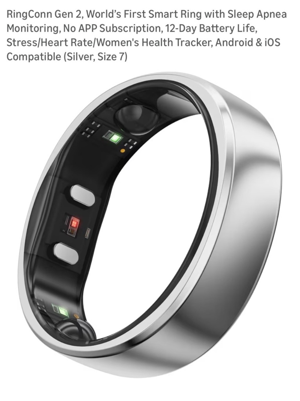 RingConn Gen 2 Smart Ring – Silver, Size 7